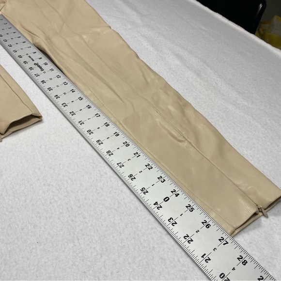 Zara Faux Leather Beige Skinny Side Zip Pants Size S #1450 - Picture 14 of 14